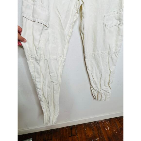 VINCE Women's White Linen Blend Wide Leg Loose Fit Cargo Pants Size 10 - Picture 6 of 16